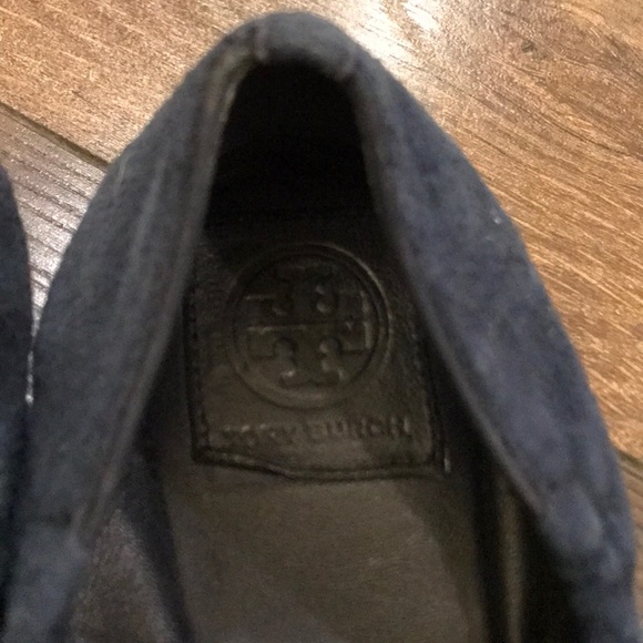 Tory Burch Suede Charlee Smoking Slippers Gold Toe - Picture 2 of 5